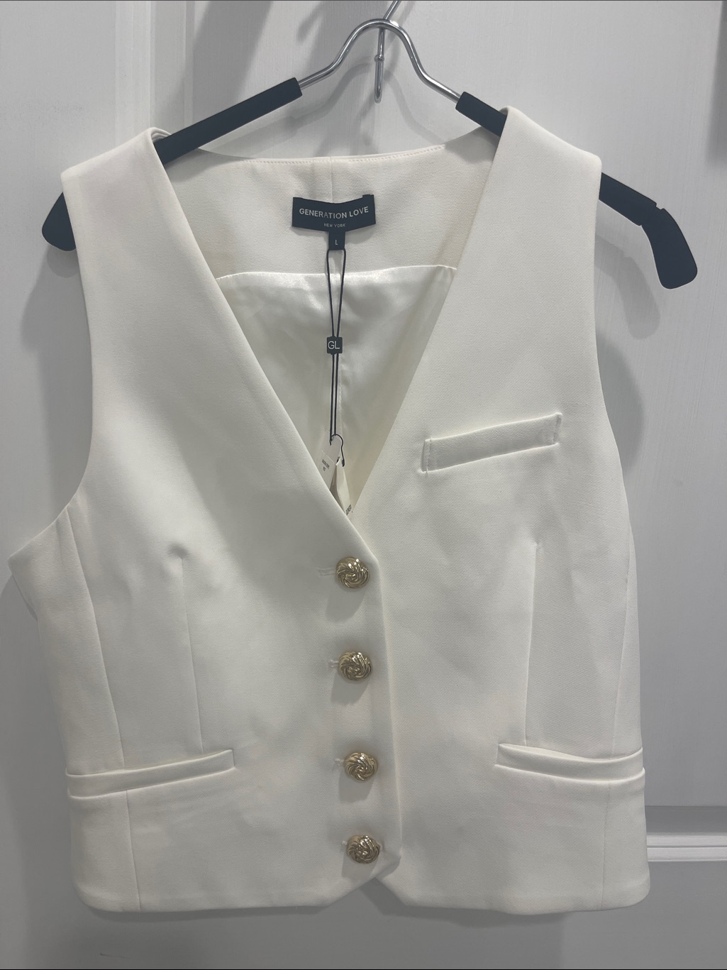 Generation Love Ivory Vest With Gold Button Accents